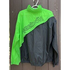 REEBOK Men's Streetwear Anorak Windbreaker Jacket Hoodie Green Black Size Medium
